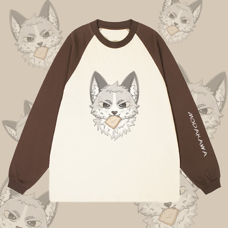 MODAKAWA シルバーフォックスグラフィックカラーブロックロングスリーブTシャツ - Brown&Apricot - 4XL - image 3