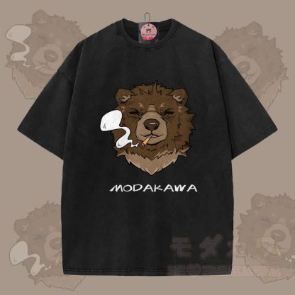 MODAKAWA スモーキングベア グラフィック ユニセックス ヴィンテージウォッシュTシャツ - 黒 - 5XL - image 9
