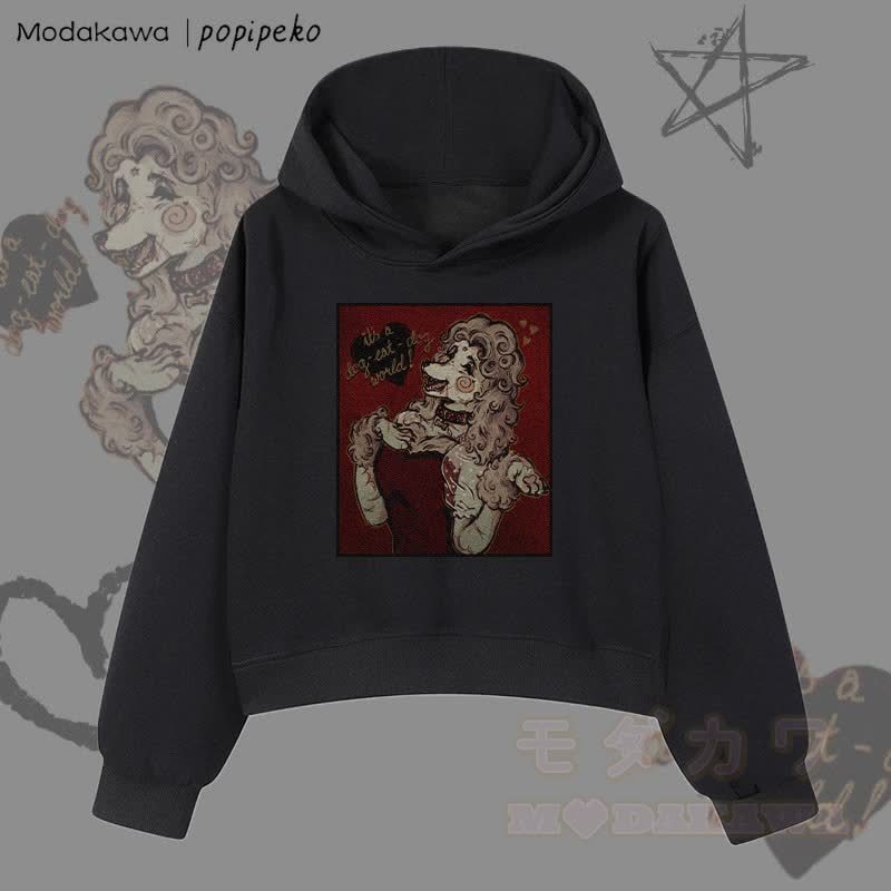 MODAKAWA X popipeko ヴィンテージプードルグラフィッククロップド綿パーカー - 黒 - 3XL - image 5