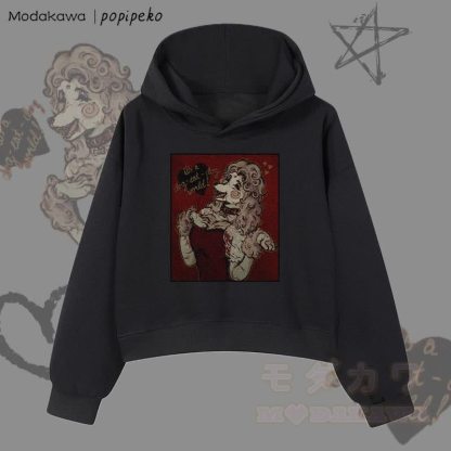 MODAKAWA X popipeko ヴィンテージプードルグラフィッククロップド綿パーカー - 黒 - 3XL - image 5