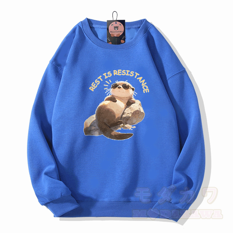 REST IS RESISTANCE カワウソ グラフィックModakawaユニセックス スウェットシャツ - ロイヤルブルー - 5XL - image 3