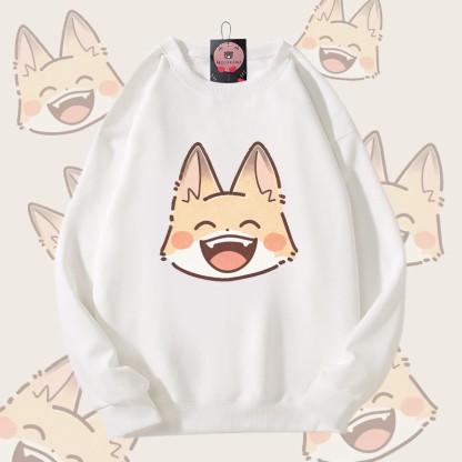 MODAKAWA スマイリングフォックス グラフィック ユニセックス スウェットシャツ - White - 5XL - image 3