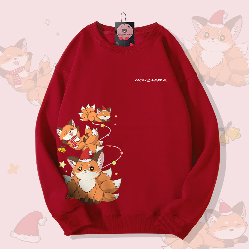 MODAKAWA クリスマス 九尾の狐 グラフィック ユニセックス スウェットシャツ - Wine Red - 5XL - image 2