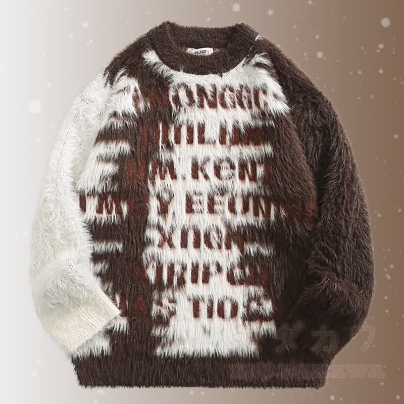 レターファジーカラーブロックセーターコーデュロイパンツツーピース - 茶色のセーター - 2XL - image 4