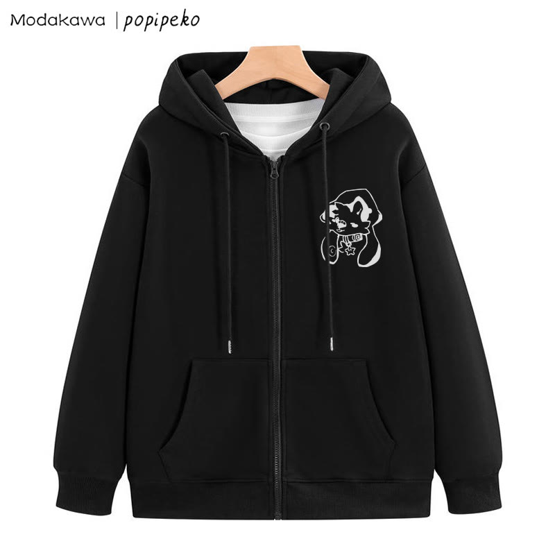 星柄カラーの子犬グラフィック ジップアップ フーディー スウェットシャツ - 黒 - 5XL - image 5