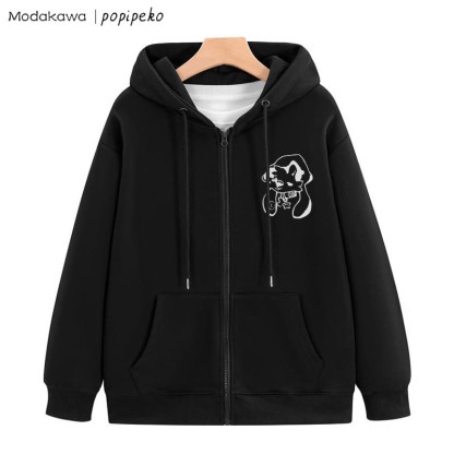 星柄カラーの子犬グラフィック ジップアップ フーディー スウェットシャツ - 黒 - 5XL - image 5