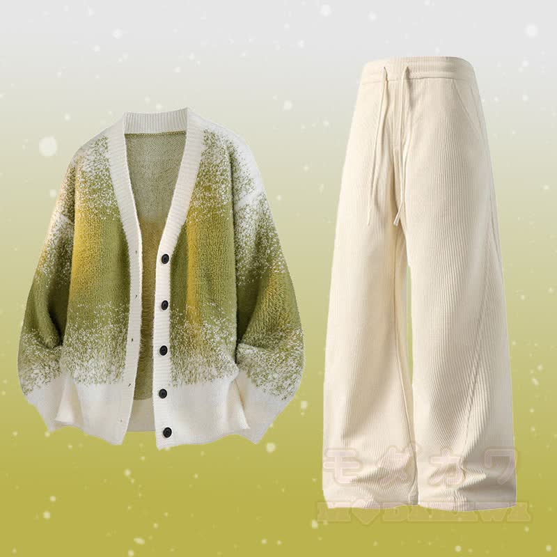 グラデーションニットカーディガン セーター ポケットパンツ ツーピース - セットF - 3XL - image 6