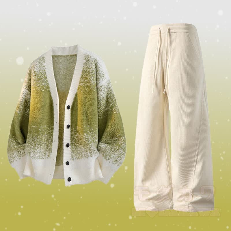 グラデーションニットカーディガン セーター ポケットパンツ ツーピース - セットF - 3XL - image 6