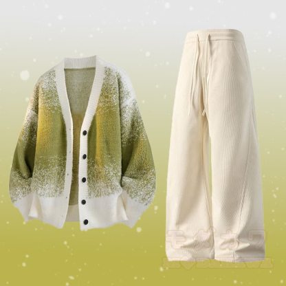 グラデーションニットカーディガン セーター ポケットパンツ ツーピース - セットF - 3XL - image 6