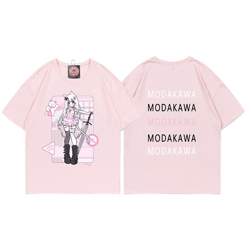 MODAKAWA X airii.exeキティガールレタープリント100%綿Tシャツ - Pink - 5XL - image 9