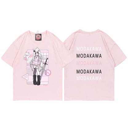 MODAKAWA X airii.exeキティガールレタープリント100%綿Tシャツ - Pink - 5XL - image 9