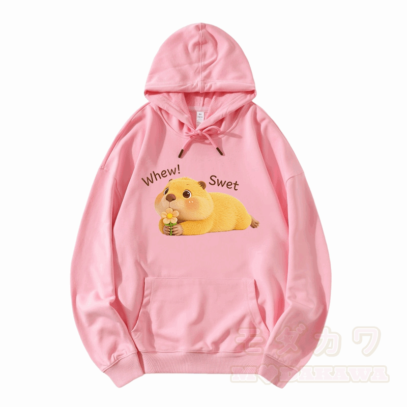 ふぅ、スウィート！カピバラ柄Modakawaルーズコットンブレンドパーカー - ピンク - 5XL - image 4