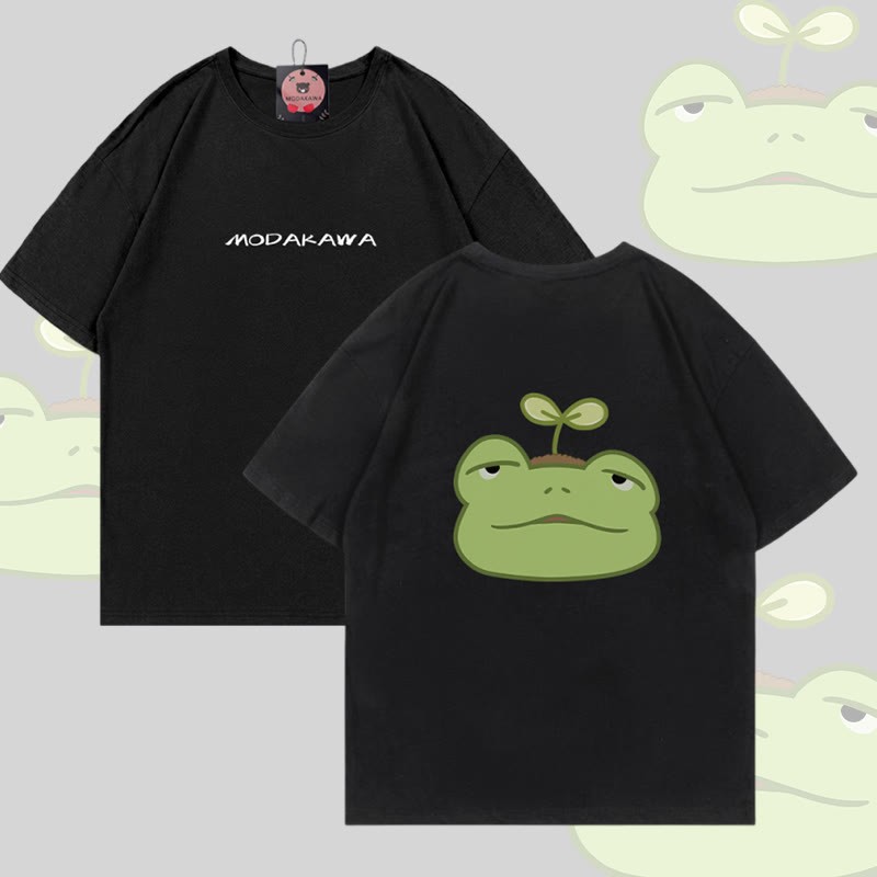 Sprout Frog Graphic Modakawa Cotton T-shirt - Black - 5XL - image 4