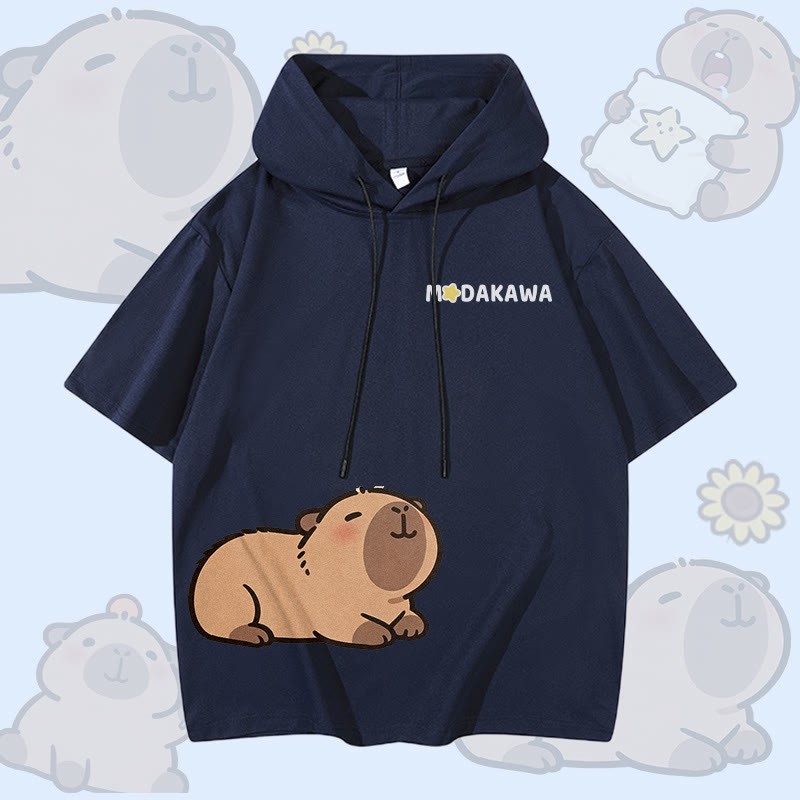かわいいカピバラ柄のModakawa半袖パーカー - Purplish Blue - 3XL - image 3