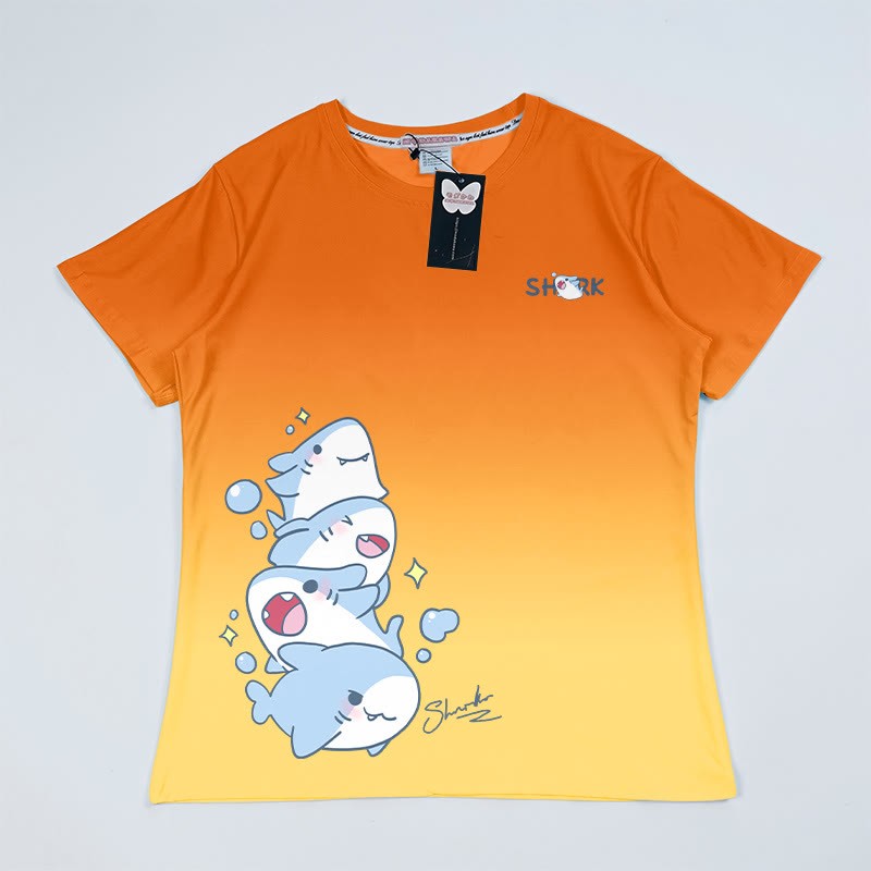 グラデーションスタックシャークグラフィックTシャツ - Orange - 5XL - image 8