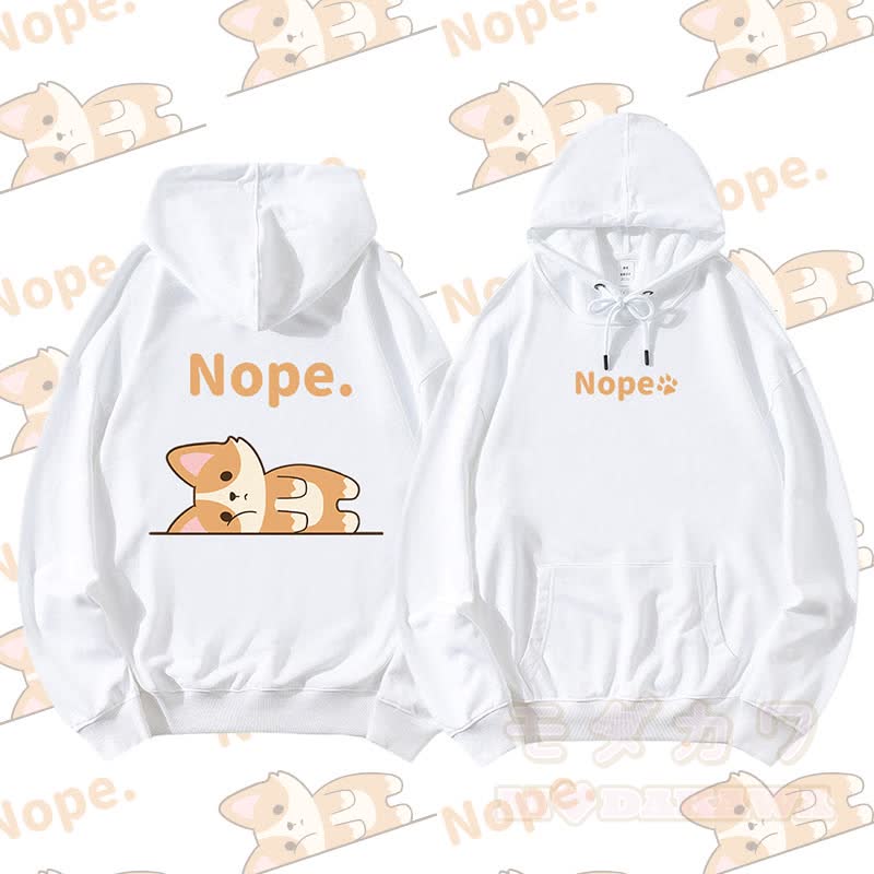 MODAKAWA フォックス ライイング フラット グラフィック ストリートウェア プルオーバー パーカー - 白 - 5XL - image 6