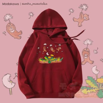 MODAKAWA X sumita_masataka タンポポと浮かぶクマのグラフィック 裏起毛パーカー - ワインレッド - 5XL - image 3