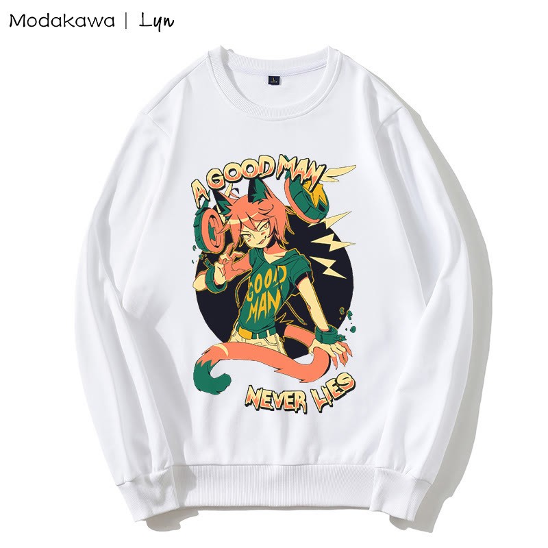 MODAKAWA X Lyn A GOOD MAN NEVER LIES キティマンプリント ラウンドカラー スウェットシャツ - White - 5XL - image 3