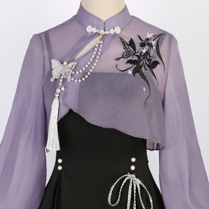 3Dバタフライパール装飾トップレースアップスリップドレス - image 12