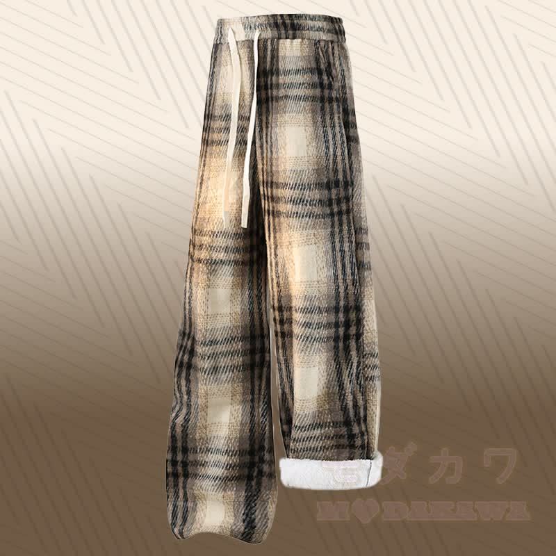 フェイクレイヤードニットセーター チェック柄フリース裏地パンツ ツーピース - 黒のパンツ - 2XL - image 8