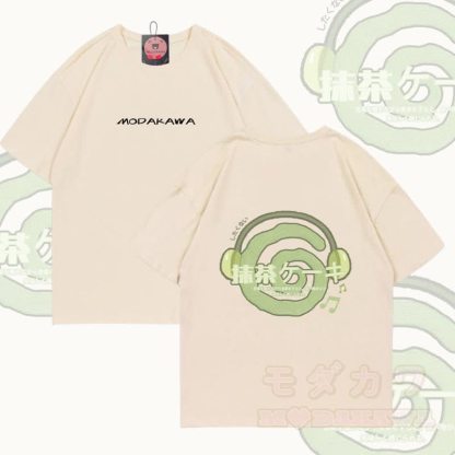 抹茶ヘッドフォングラフィックModakawa綿Tシャツ - アプリコット - 5XL - image 2
