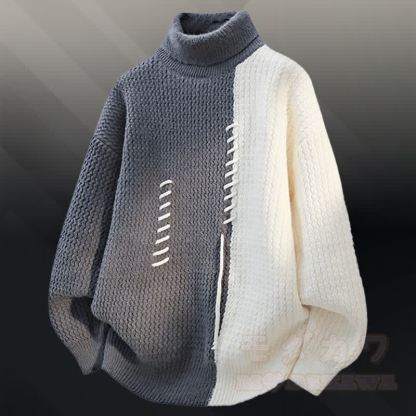 タートルネックカラーブロック フリース裏地 セーター デニムパンツ ツーピース - グレーのセーター - 3XL - image 6