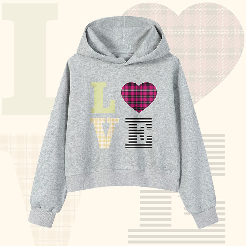 LOVEレターグラフィックModakawaクロップド綿パーカー - Grey - 3XL - image 3