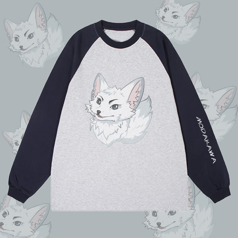 MODAKAWA アークティックフォックス グラフィックカラーブロック ロングスリーブ Tシャツ - Purplish Blue&Grey - 4XL - image 2