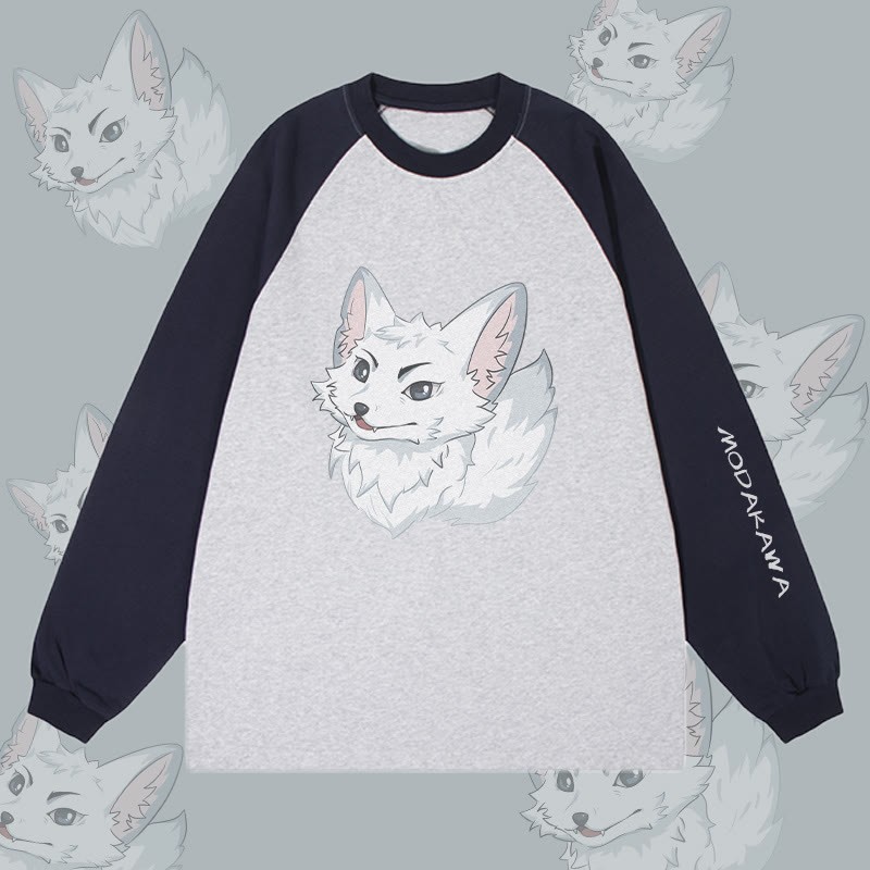 MODAKAWA アークティックフォックス グラフィックカラーブロック ロングスリーブ Tシャツ - Purplish Blue&Grey - 4XL - image 2
