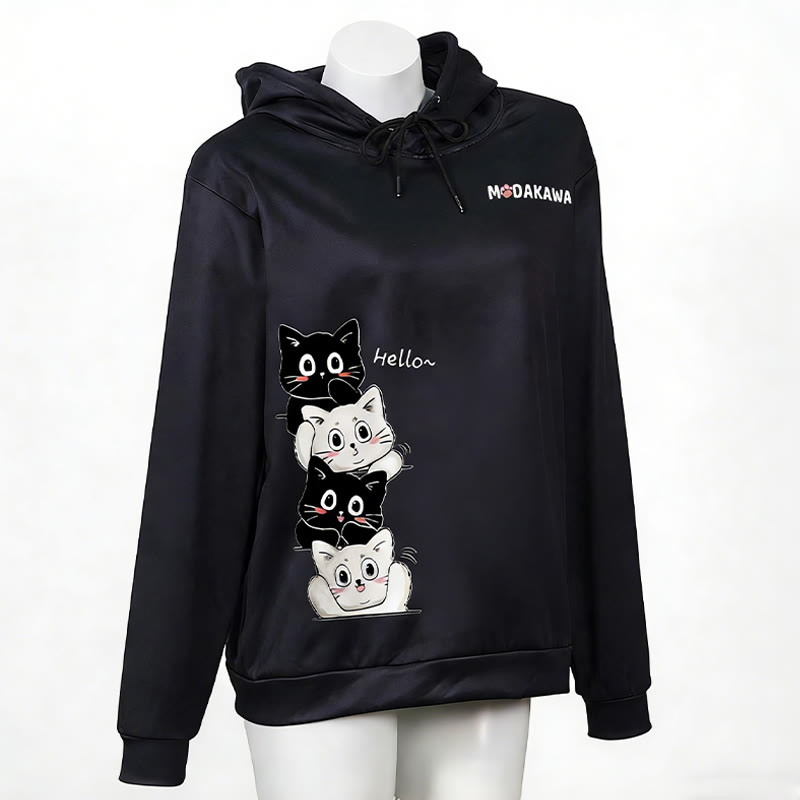 スタックキティレタープリントModakawaカワルーズパーカー - Black - 6XL - image 3