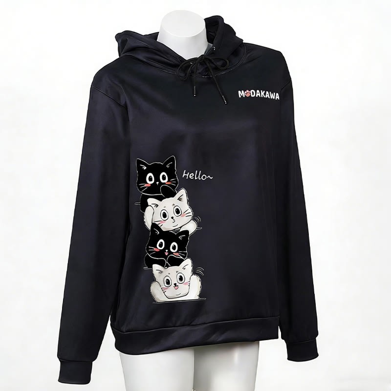 スタックキティレタープリントModakawaカワルーズパーカー - Black - 6XL - image 3