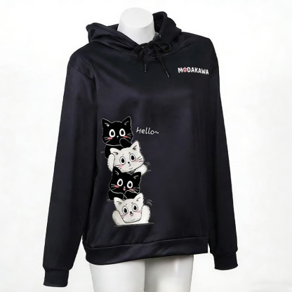 スタックキティレタープリントModakawaカワルーズパーカー - Black - 6XL - image 3