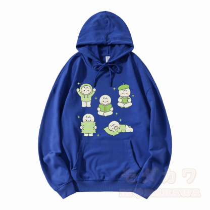 かわいいキャラクター柄入りModakawaゆったりコットン混パーカー - 青 - 5XL - image 7