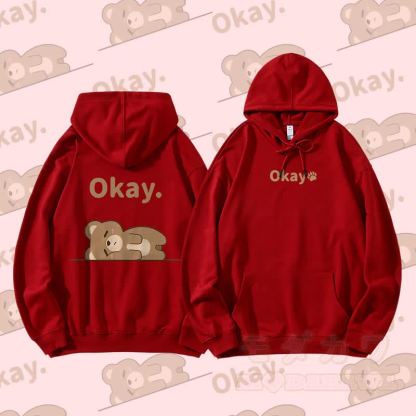 MODAKAWA ベア ライイング フラット グラフィック ストリートウェア プルオーバー パーカー - ワインレッド - 5XL - image 4