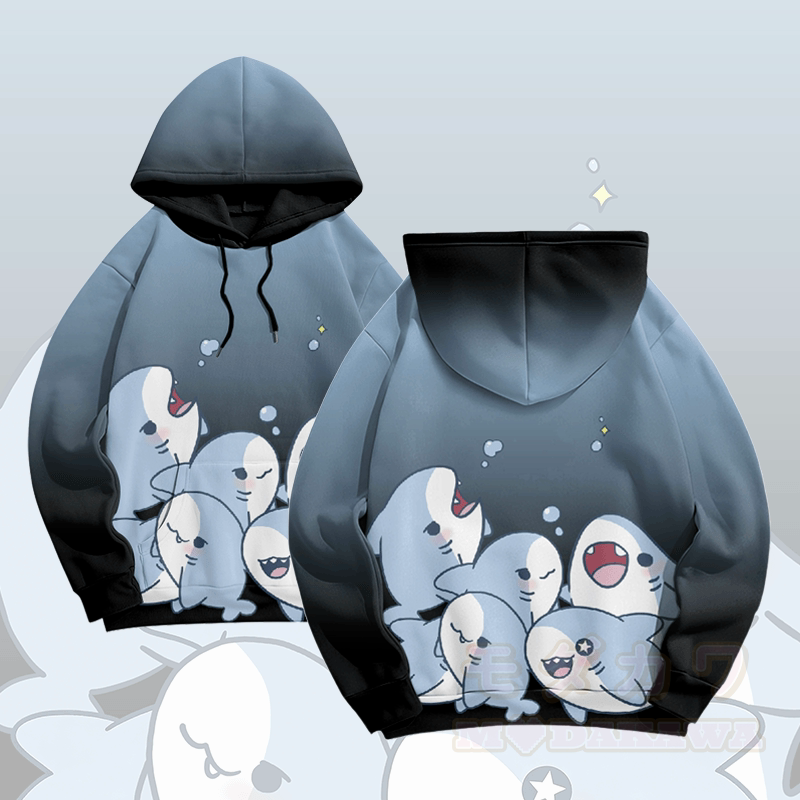 MODAKAWA グラデーション プレイフル シャーク グラフィック プルオーバー パーカー - ダークブルー - 5XL - image 3