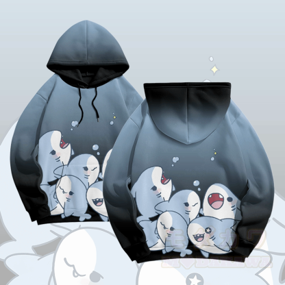 MODAKAWA グラデーション プレイフル シャーク グラフィック プルオーバー パーカー - ダークブルー - 5XL - image 3