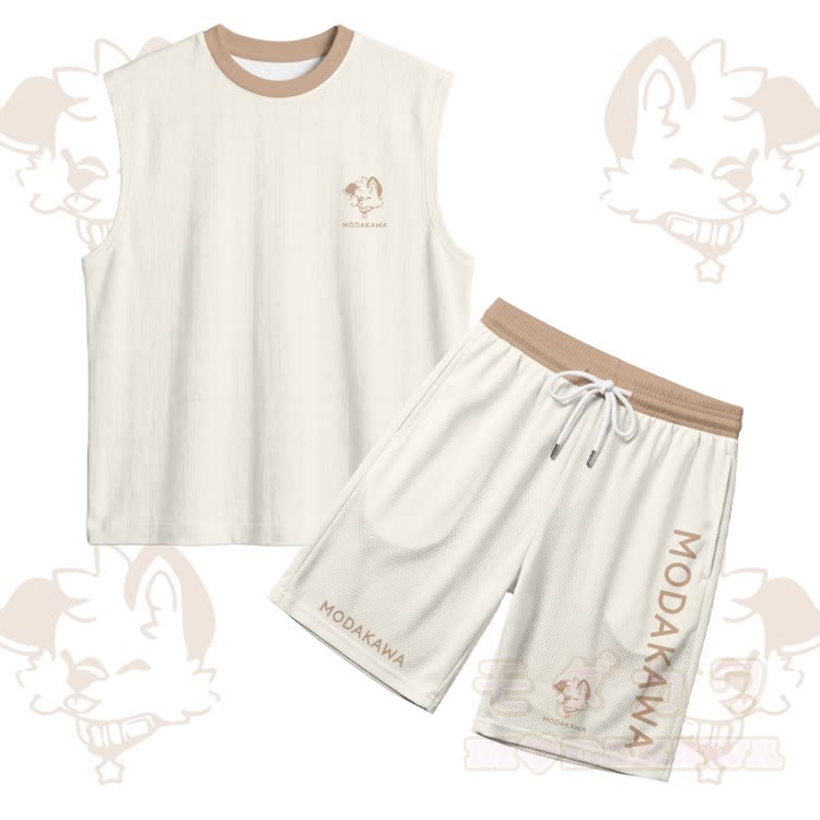 MODAKAWA × popipeko パピー柄 スポーツ ノースリーブ 速乾タンクトップ ショートパンツ セットアップ - アプリコットセット - 5XL - image 18