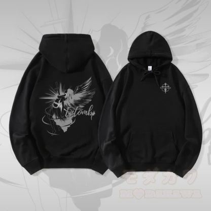 MODAKAWA ENTOMB 堕天使グラフィック ストリートウェア プルオーバー パーカー - 黒 - 5XL - image 4