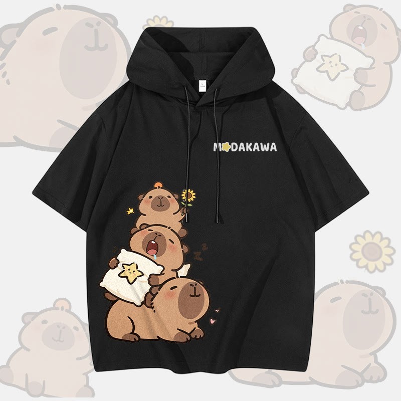 カピバラスタックグラフィックModakawa半袖パーカー - Black - 3XL - image 3