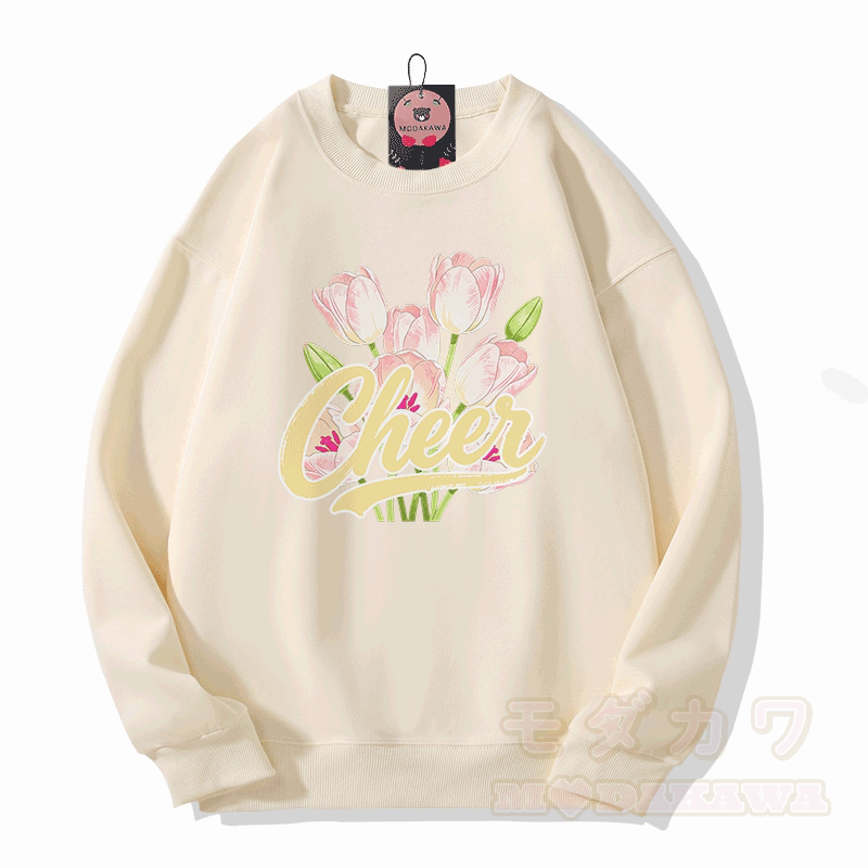 CHEER チューリップ グラフィックModakawaスウェットシャツ - ベージュ - 5XL - image 5