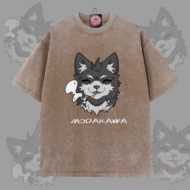 MODAKAWA 倖田來未 スモーキンググラフィック ユニセックス ヴィンテージウォッシュTシャツ - 茶色 - 5XL - image 6