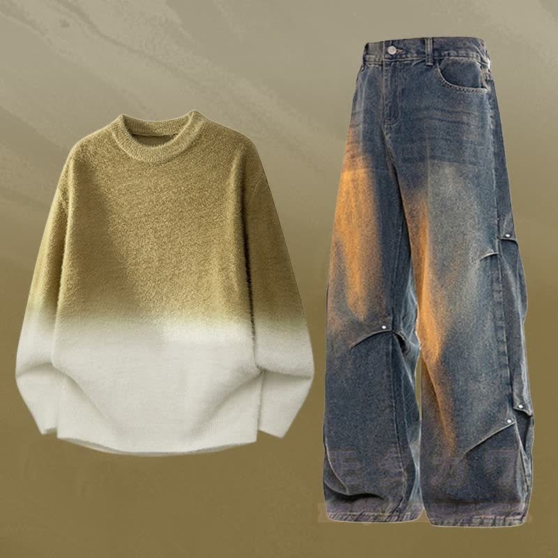 グラデーションニットセーター デニムパンツ ツーピース - セットE - 3XL - image 5