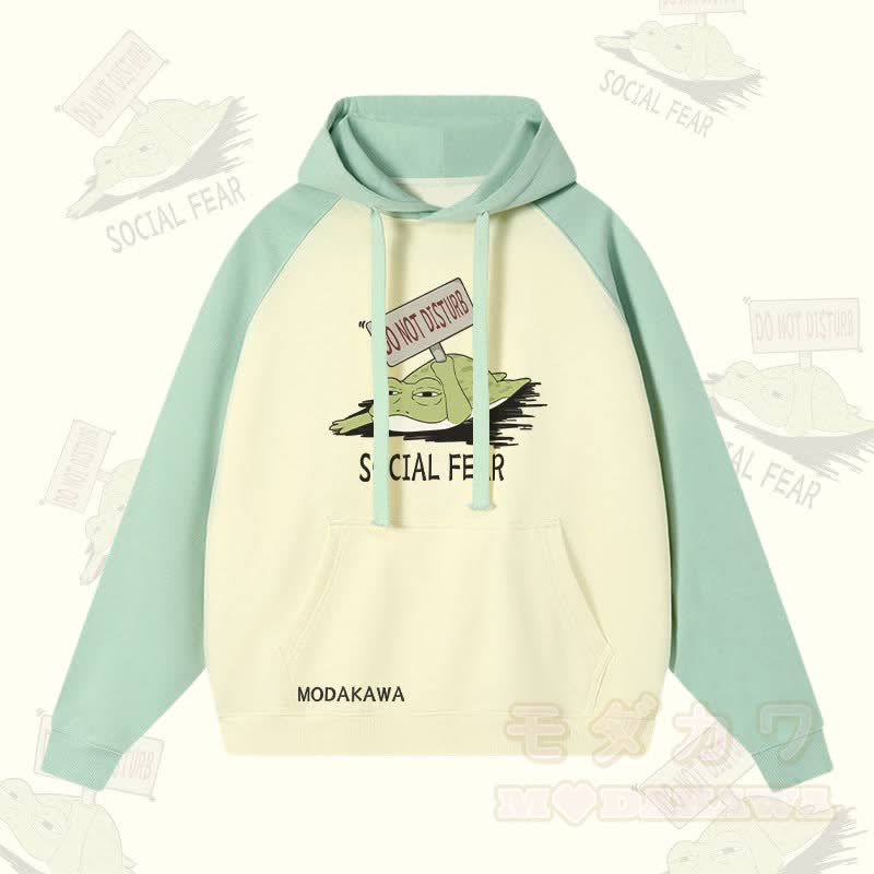 DO NOT DISTURB SOCIAL FEAR カエルグラフィック ストリートウェアカラーブロック パーカー - ライトグリーン＆アプリコット - 3XL - image 3