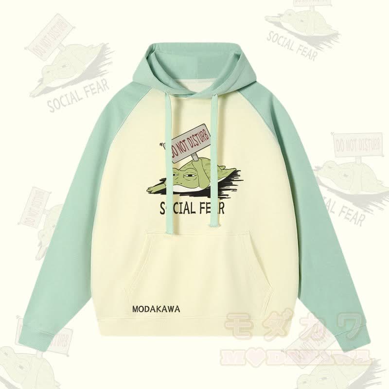 DO NOT DISTURB SOCIAL FEAR カエルグラフィック ストリートウェアカラーブロック パーカー - ライトグリーン＆アプリコット - 3XL - image 3