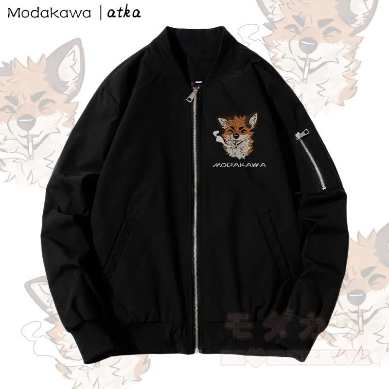 MODAKAWA X atka Fox スモーキンググラフィック ジップアップ アウタージャケット - 濃厚 - 黒 - 4XL - image 4