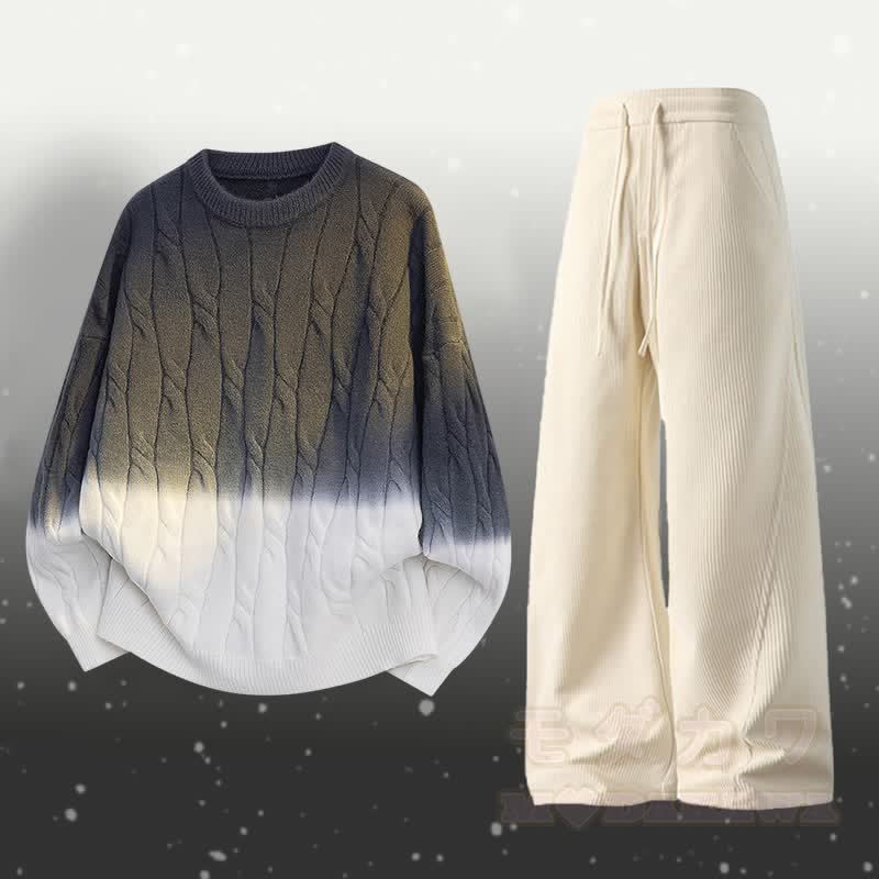 グラデーションニットセーターポケットパンツツーピース - セットC - 3XL - image 3