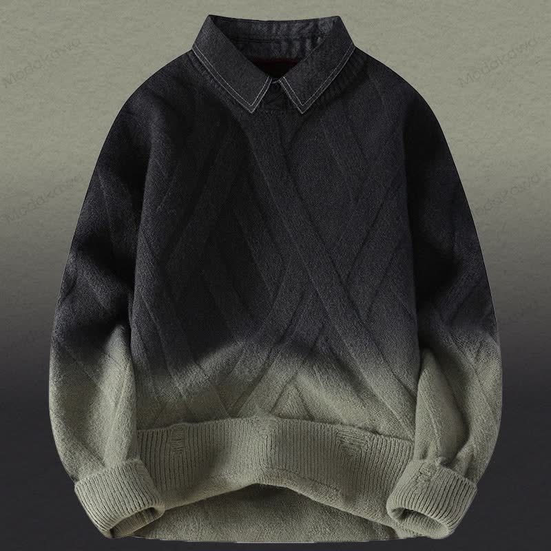 フェイクレイヤードニットセーター コーデュロイパンツ ツーピース - 緑のセーター - 3XL - image 17