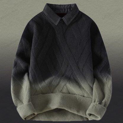 フェイクレイヤードニットセーター コーデュロイパンツ ツーピース - 緑のセーター - 3XL - image 17