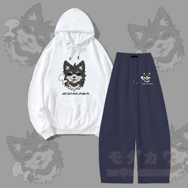 MODAKAWA スモーキングパピー グラフィック パーカー ワイドレッグパンツ 2点セット - 白と紫がかった青 - 5XL - image 6