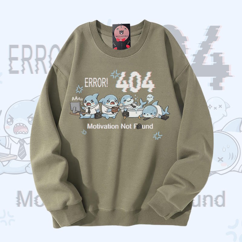 ERROR 404 MOTIVATION NOT FOUNDん シャークグラフィックModakawaスウェットシャツ - Light Khaki - 5XL - image 2